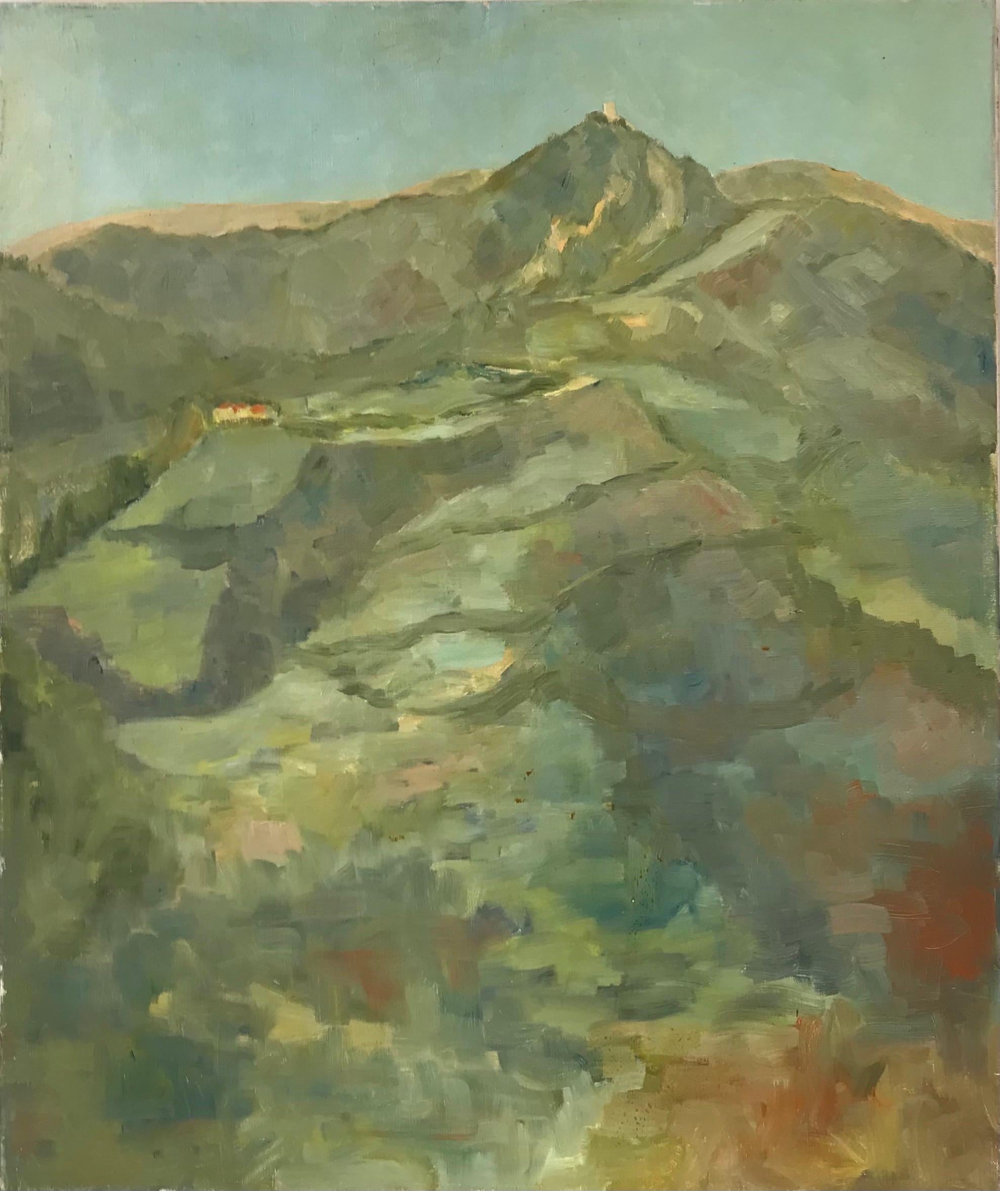 Französisches Hill Top-Gebäude in malerischer, provenzalischer Landschaft, Mitte des 20. Jahrhunderts