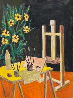 The Artists Studio Interior - 1950's French Modernist Painting signed