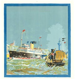 Affiche vintage originale Le "Rouen" (voyage français/britannique)