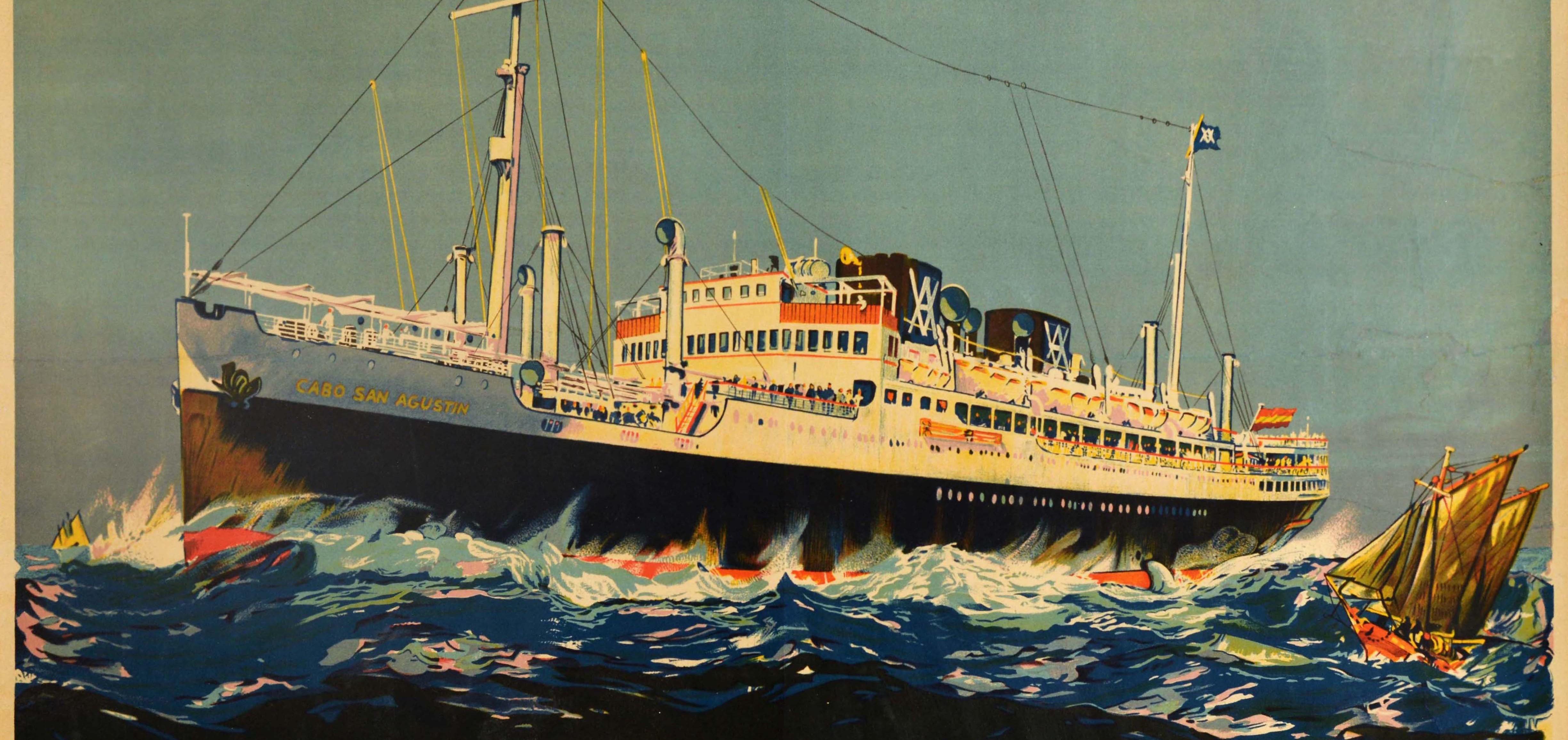 Original Vintage Poster Mediterranean Brazil Cruise Liner Travel Ybarra Ship Art - Print by Bernard Lachevre