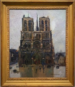 Bernard Lamotte, "Notre-Dame de Paris, " French Cathedral Cityscape Oil Painting
