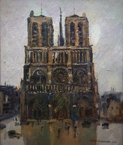 Bernard Lamotte, "Notre-Dame de Paris", dipinto a olio raffigurante il panorama della cattedrale francese