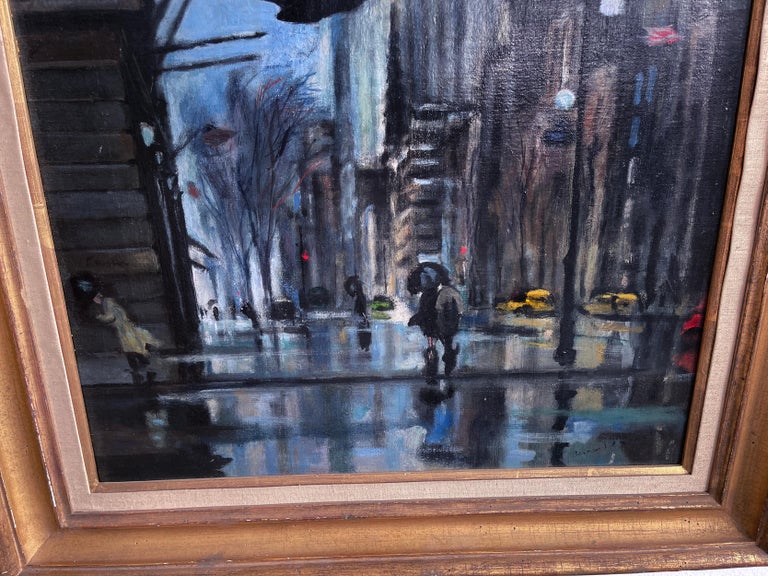New York City Rainy Night Street Scene in Blue  -  like Albert Marquet For Sale 3