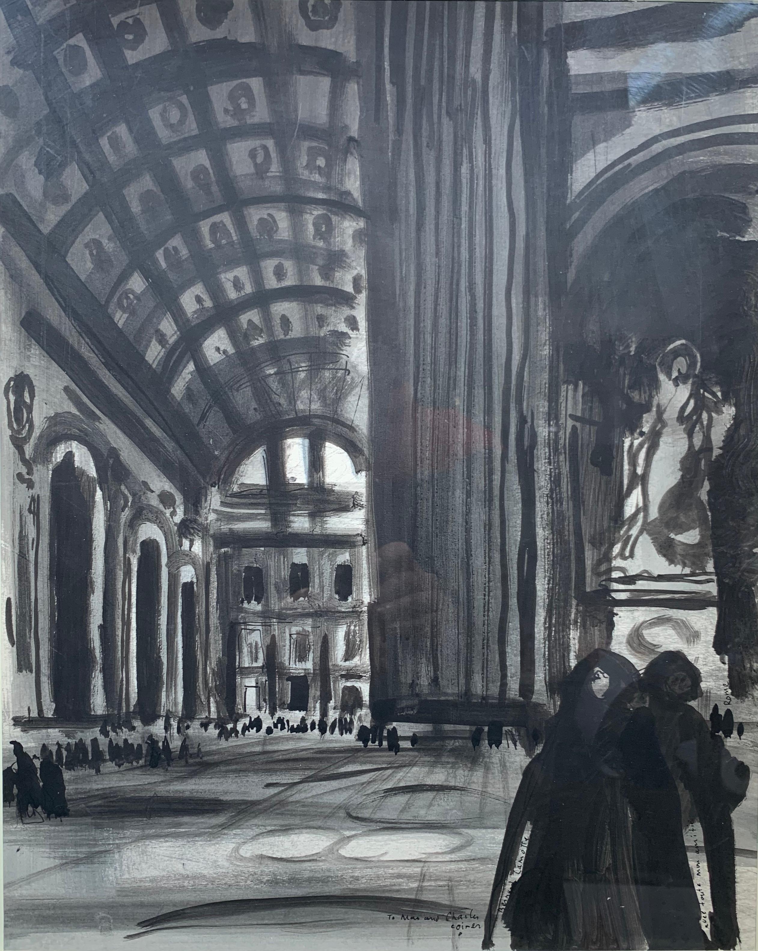 Vatican Rome Interior - Painting by Bernard Lamotte