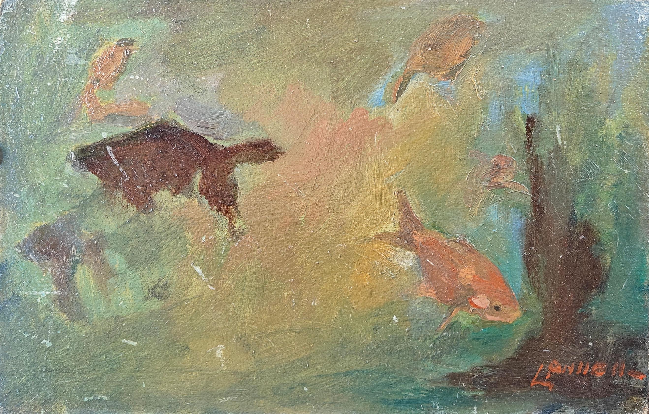 "Among the Goldfish" Bernard Lennon, Mid-Century American Impressionist, Water