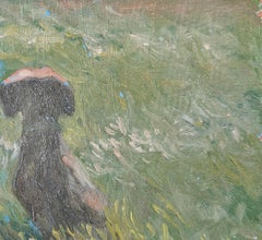 "Dachshund in Field" Bernard Lennon, Dog in Field, Nature, Impressionist Scene