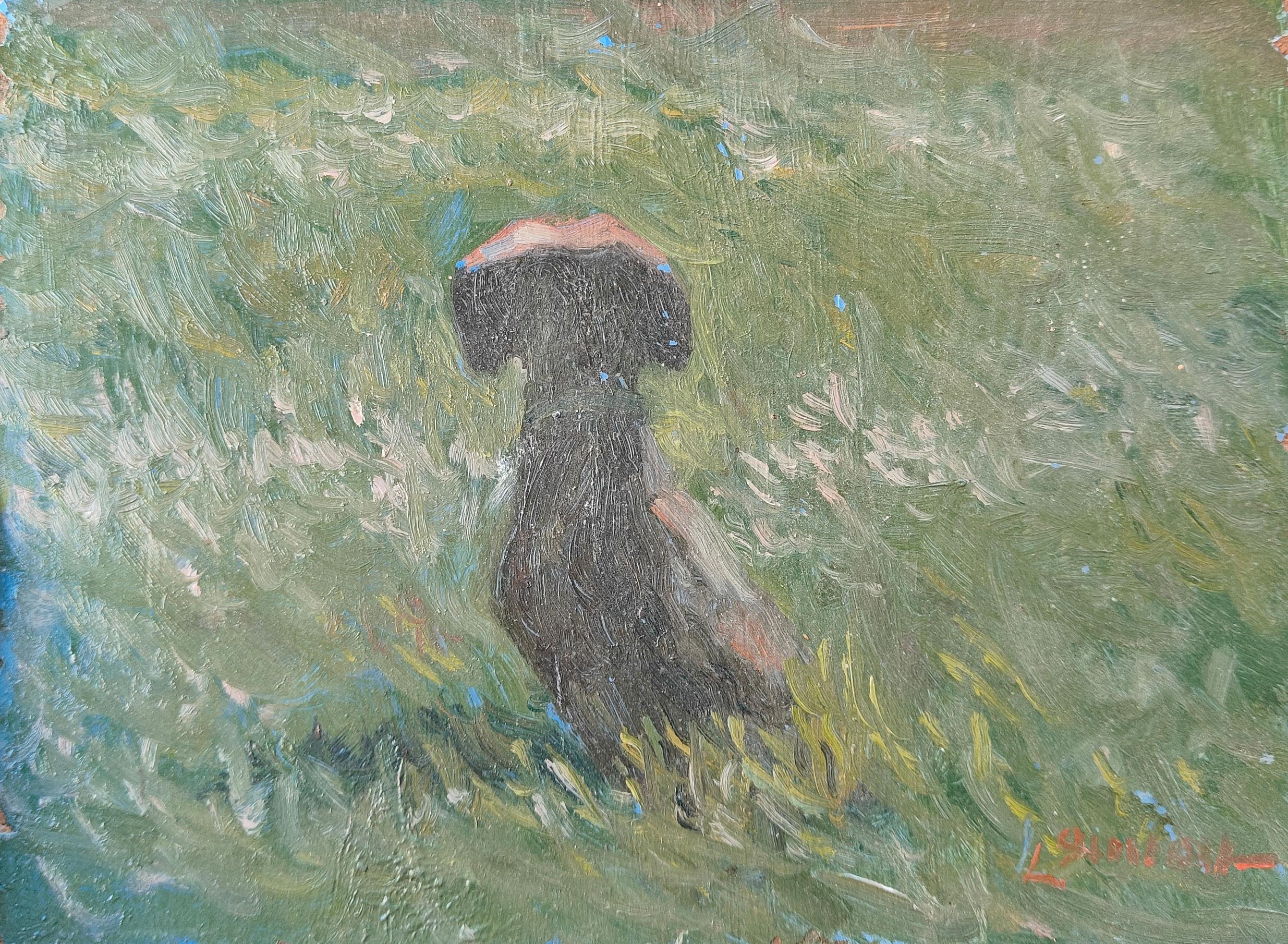 "Dachshund in Field" Bernard Lennon, Dog in Field, Nature, Impressionist Scene