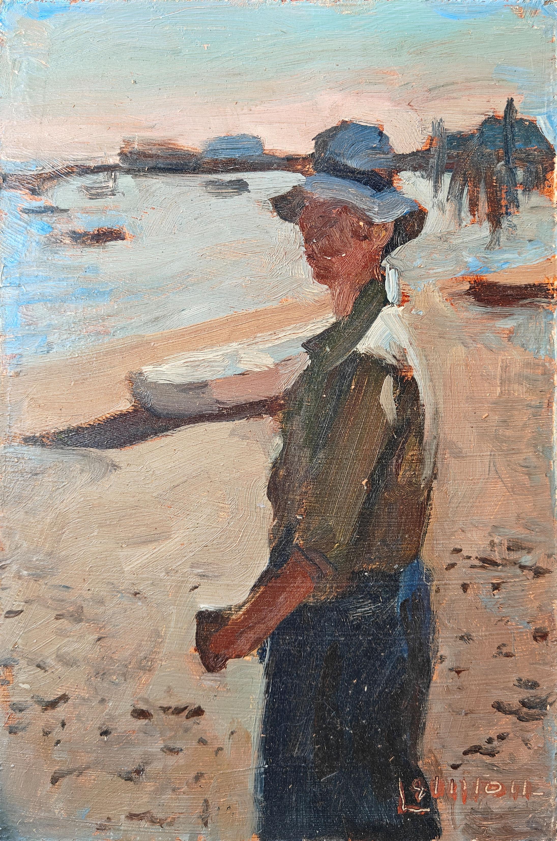 Bernard Lennon
Sue at the Beach, Provincetown, circa 1960
Signed lower right, titled on reverse
Oil on board
12 x 8 inches


Bernard Lennon was born in Milton, Massachusetts, in 1914.  He attended the Massachusetts School of Art on scholarship