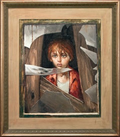 Vintage "Boy" Original Realist Oil Painting on Canvas by Bernard Locca, Framed