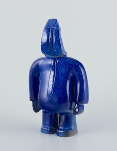 Bernard Lombot, French ceramicist. Unique ceramic sculpture, standing blue man.