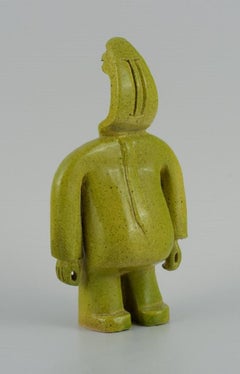Bernard Lombot, French Ceramist, Unique Ceramic Sculpture, Standing Green Man