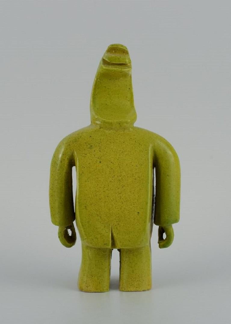 Modern Bernard Lombot, French Ceramist, Unique Ceramic Sculpture, Standing Green Man For Sale