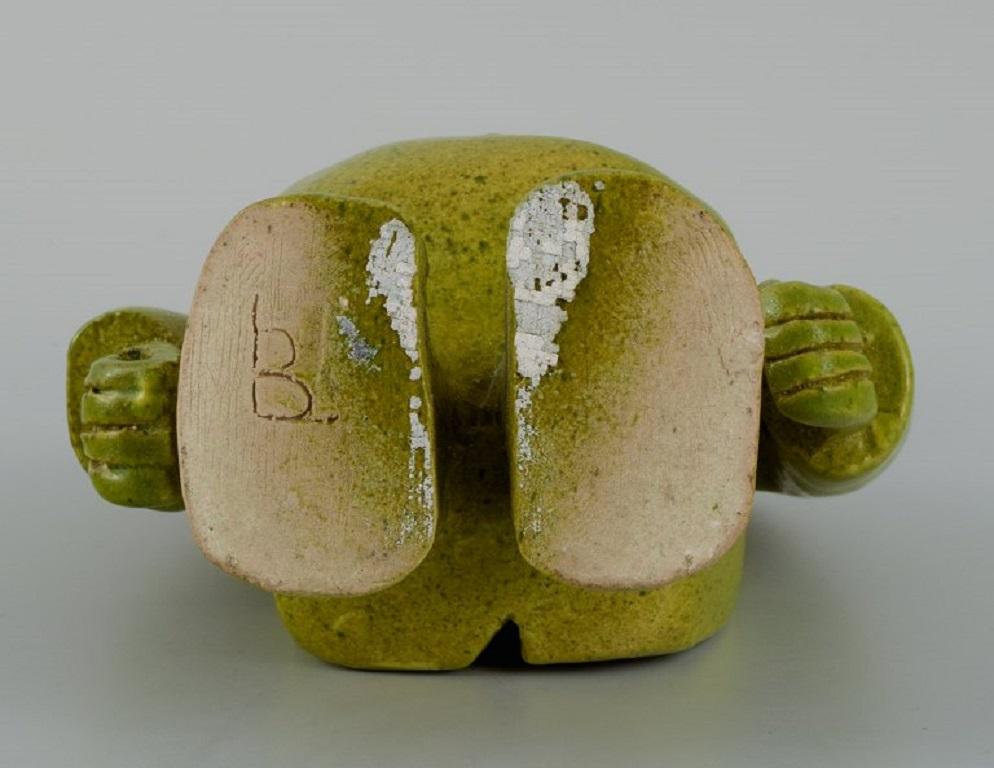 Late 20th Century Bernard Lombot, French Ceramist, Unique Ceramic Sculpture, Standing Green Man For Sale