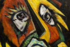 Expressionistisches kubistisches Ölporträt "Harlekin" auf Leinwand und satten Farben