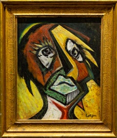 "Harlequin" Expressionist Cubist Oil Portrait on Canvas Board & Rich Colors   