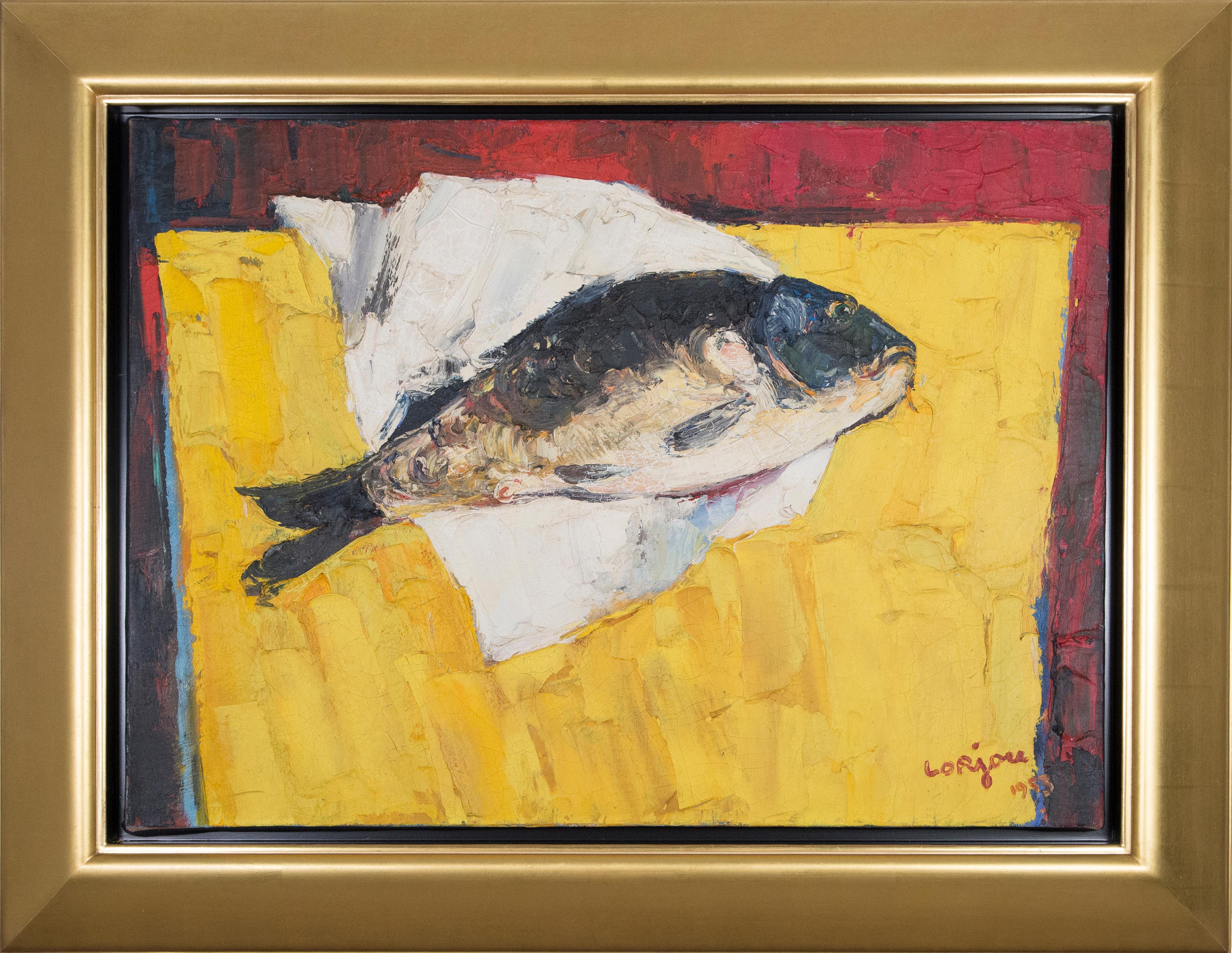 Bernard Lorjou Animal Painting - La Carpe, Fish on Table Still Life