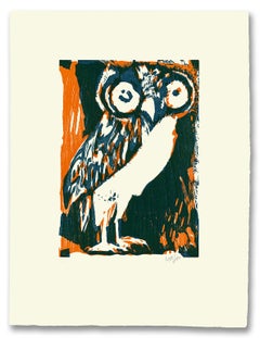 "Le Hibou" (The Owl) Limited Edition Hand-Signed Woodblock by Bernard Lorjou