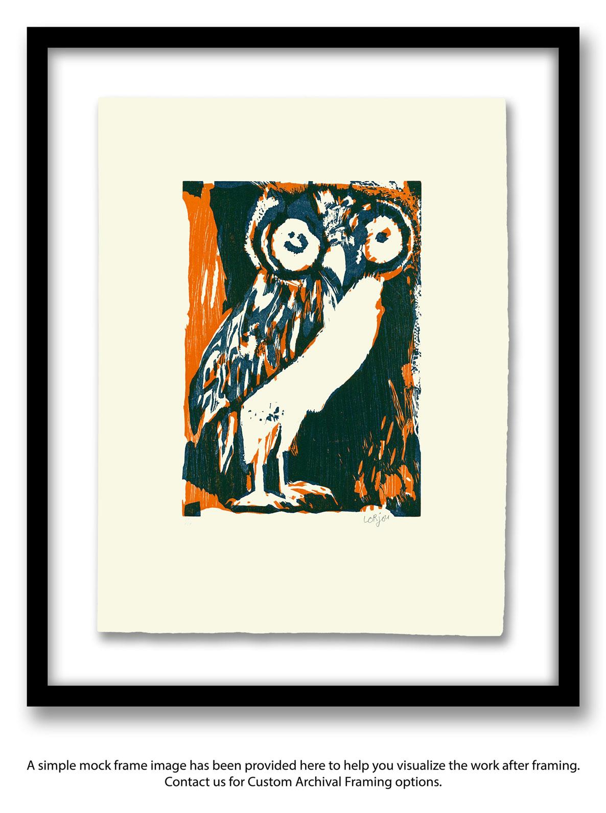 “Le Hibou” (The Owl), a Limited Edition and Hand-Signed Woodblock by Bernard Lorjou, is a piece for the true collector. This whimsical, abstract, realist, expressionist portrait of an owl is perfect for those who have an affinity for abstracts,
