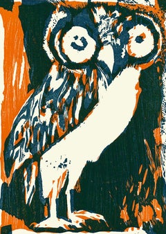 Retro "Le Hibou" (The Owl) Limited Edition Hand-Signed Woodblock by Bernard Lorjou