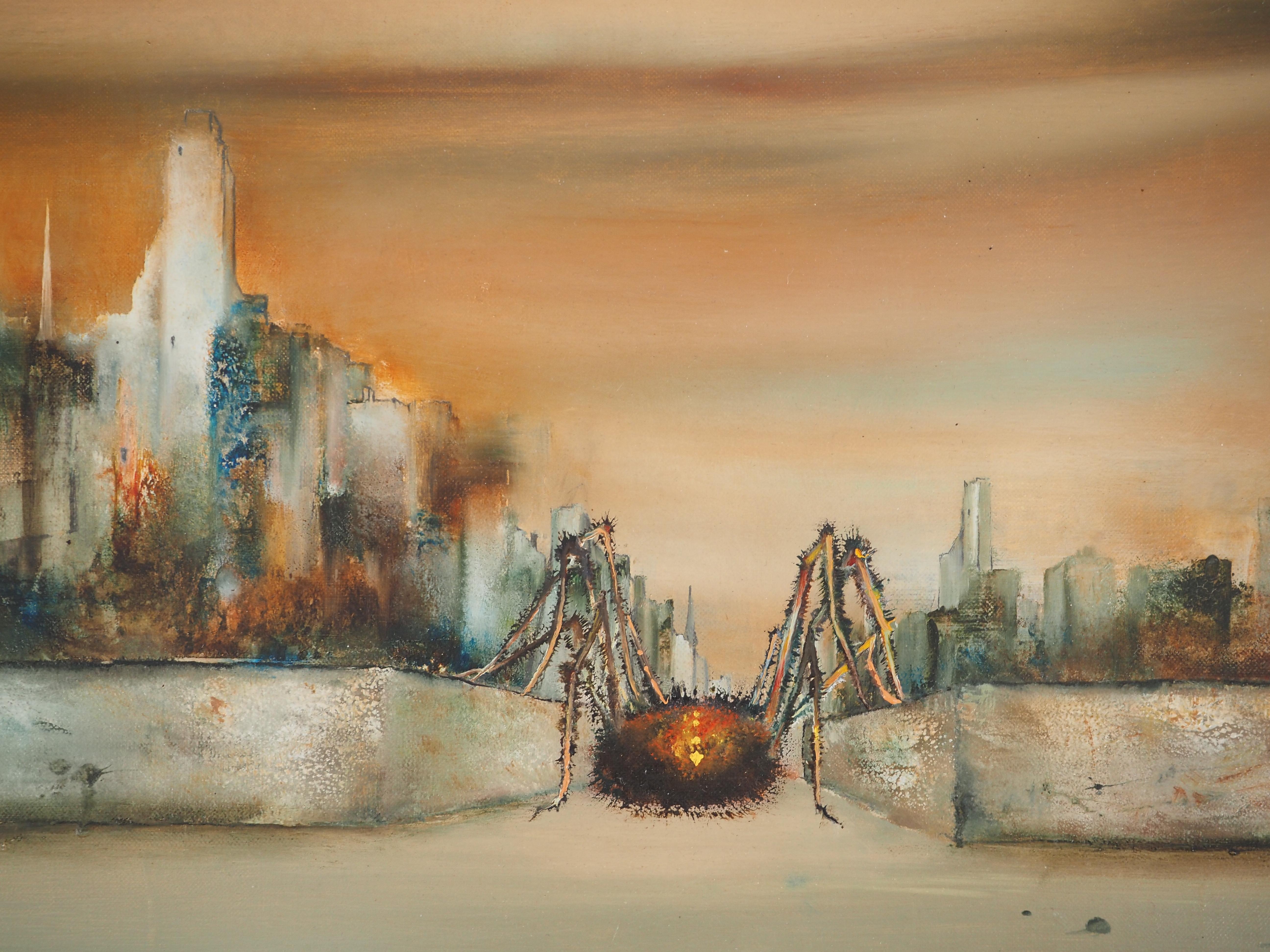 Fantasy : Spider on the City – Original Ölgemälde auf Leinwand, handsigniert im Angebot 1