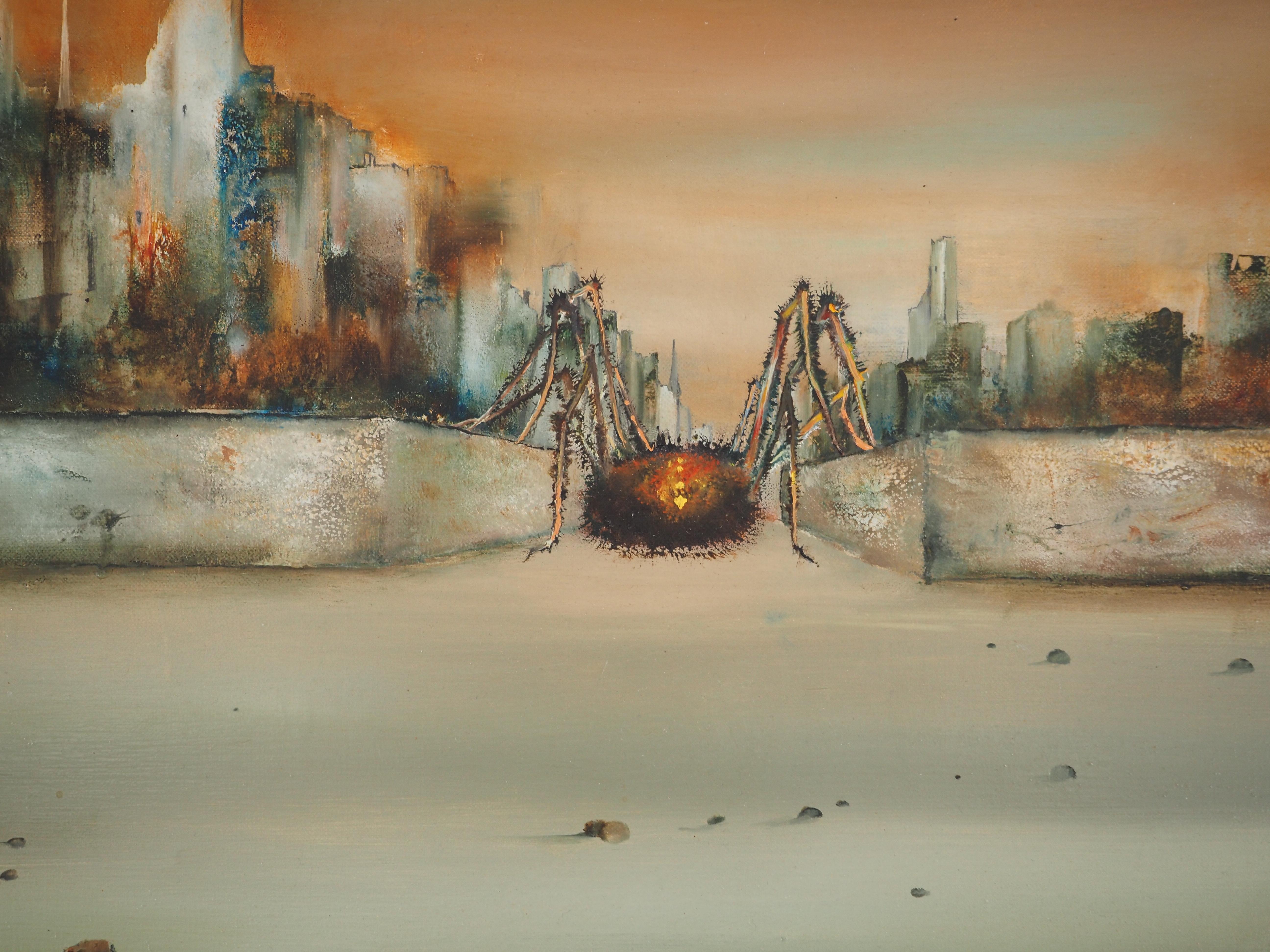 Fantasy : Spider on the City – Original Ölgemälde auf Leinwand, handsigniert im Angebot 3
