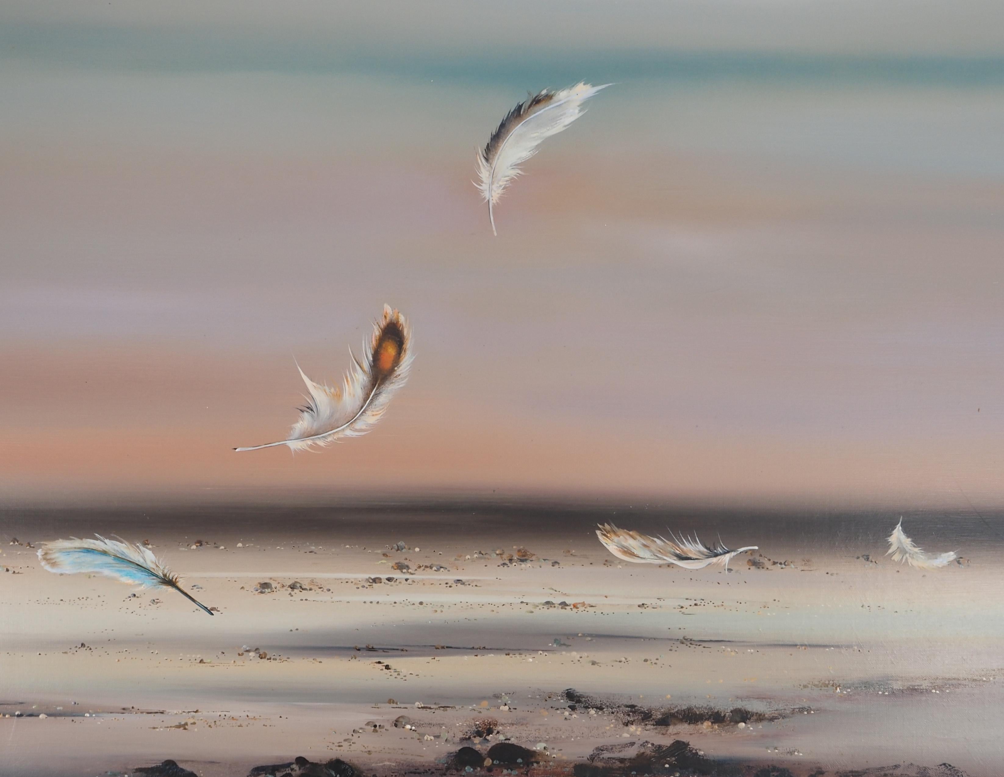 Seascape : As Light as a Feather - Original Oil on Canvas, Handsigned - Gray Landscape Painting by Bernard LOUEDIN