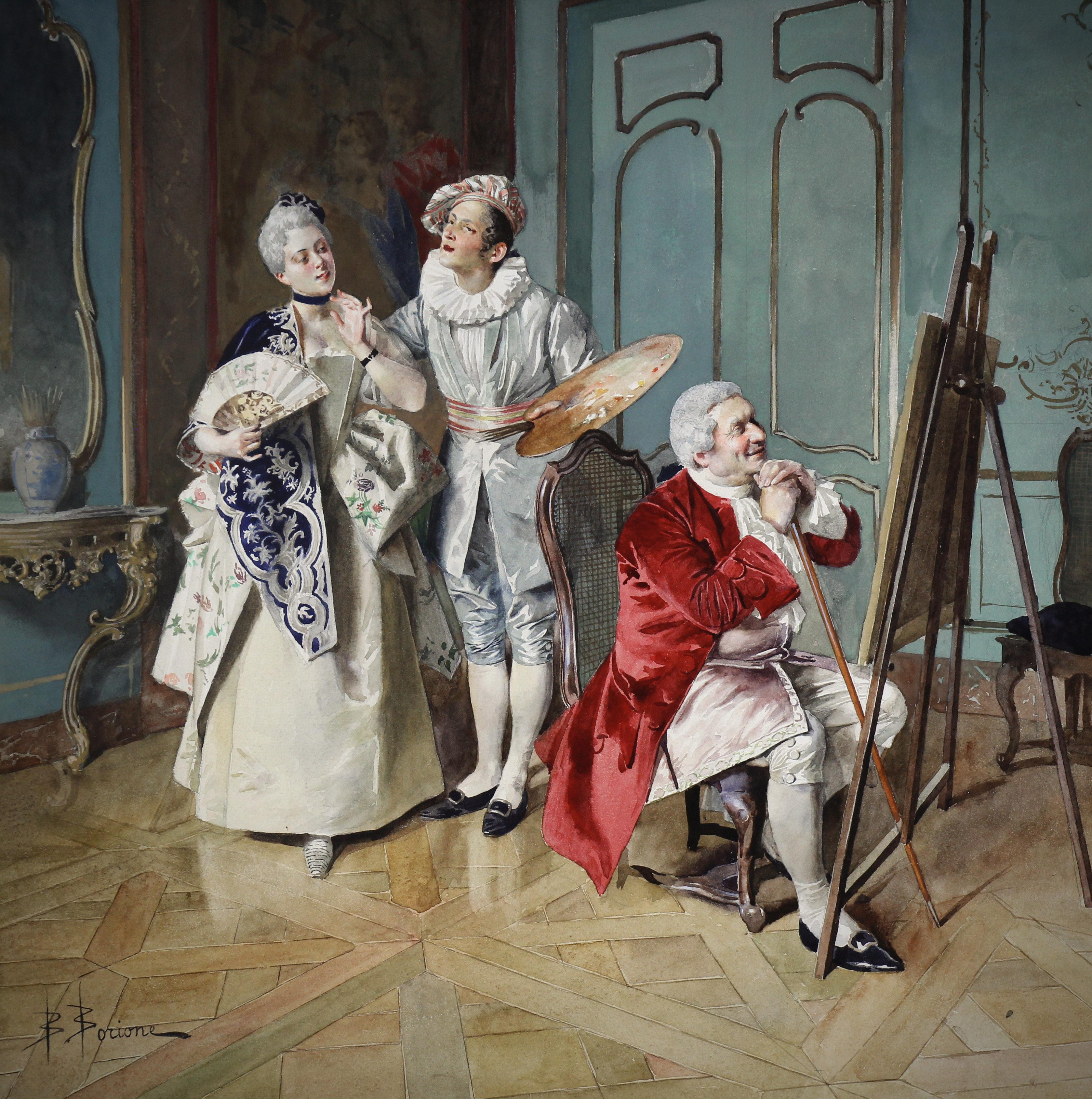 Französisches Aquarell auf Papier 