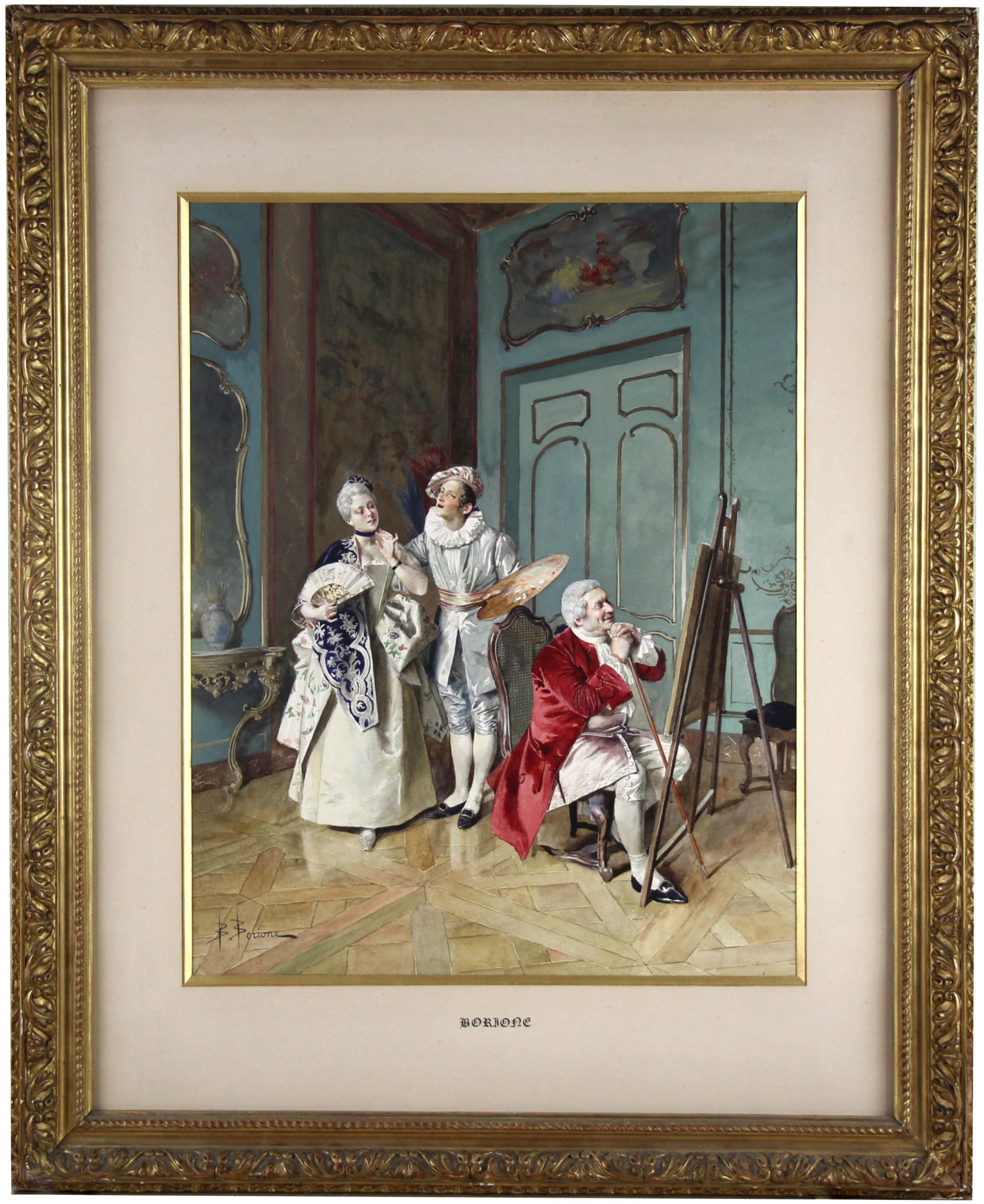 Französisches Aquarell auf Papier 