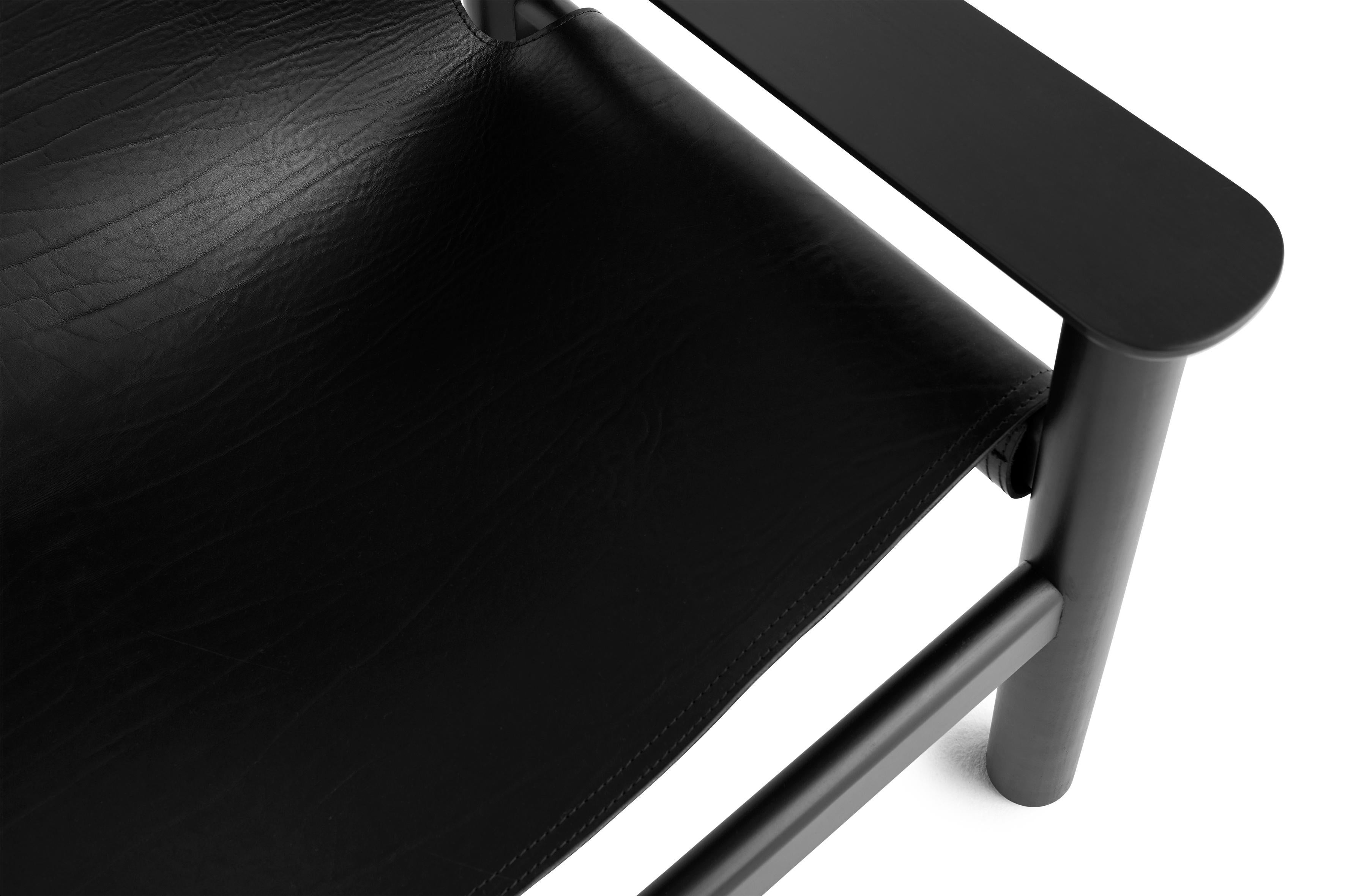 Latvian Bernard Lounge Chair - Black WB Lacquer Solid Oak/Black Leather by Shane Schneck For Sale