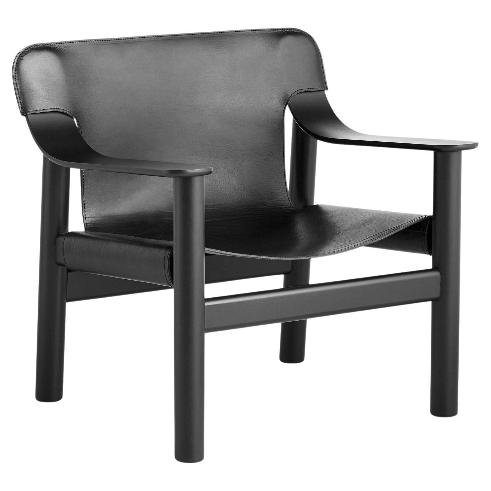 Bernard Loungesessel - Schwarzer WB-Lack aus massiver Eiche/Schwarzem Leder von Shane Schneck