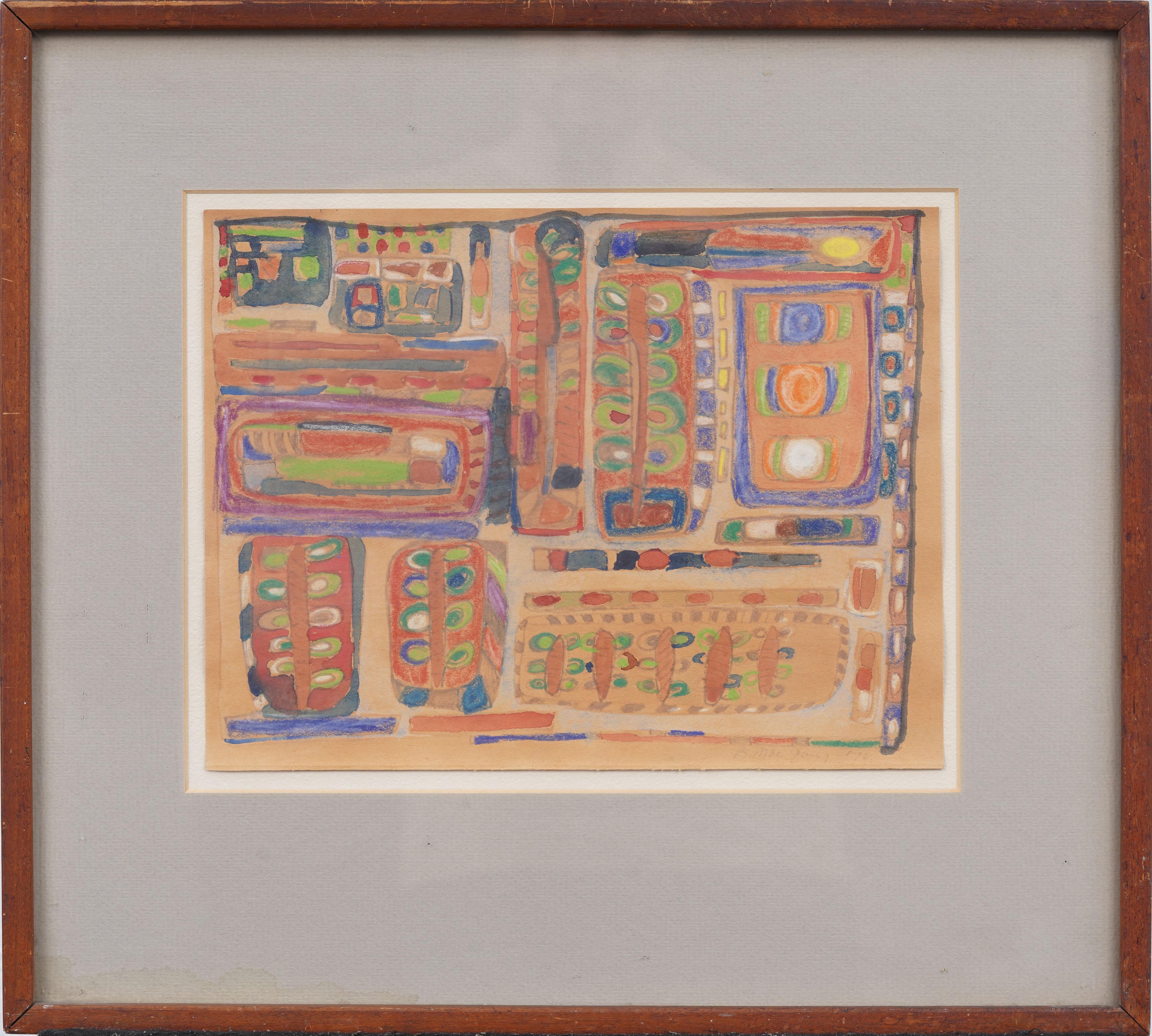 Abstract Painting Bernard MacGarvey - "Mayan Fragments" Peinture abstraite moderniste américaine exposée Vintage