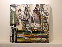 "Letters from Eden" oil paint on panel, geometric, abstract by Bernard Mattox