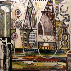 "Letters from Eden" oil paint on panel, geometric, abstract by Bernard Mattox