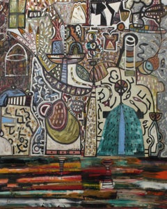 "Mapmaker II" oil painting on panel, abstract, geometric, by Bernard Mattox
