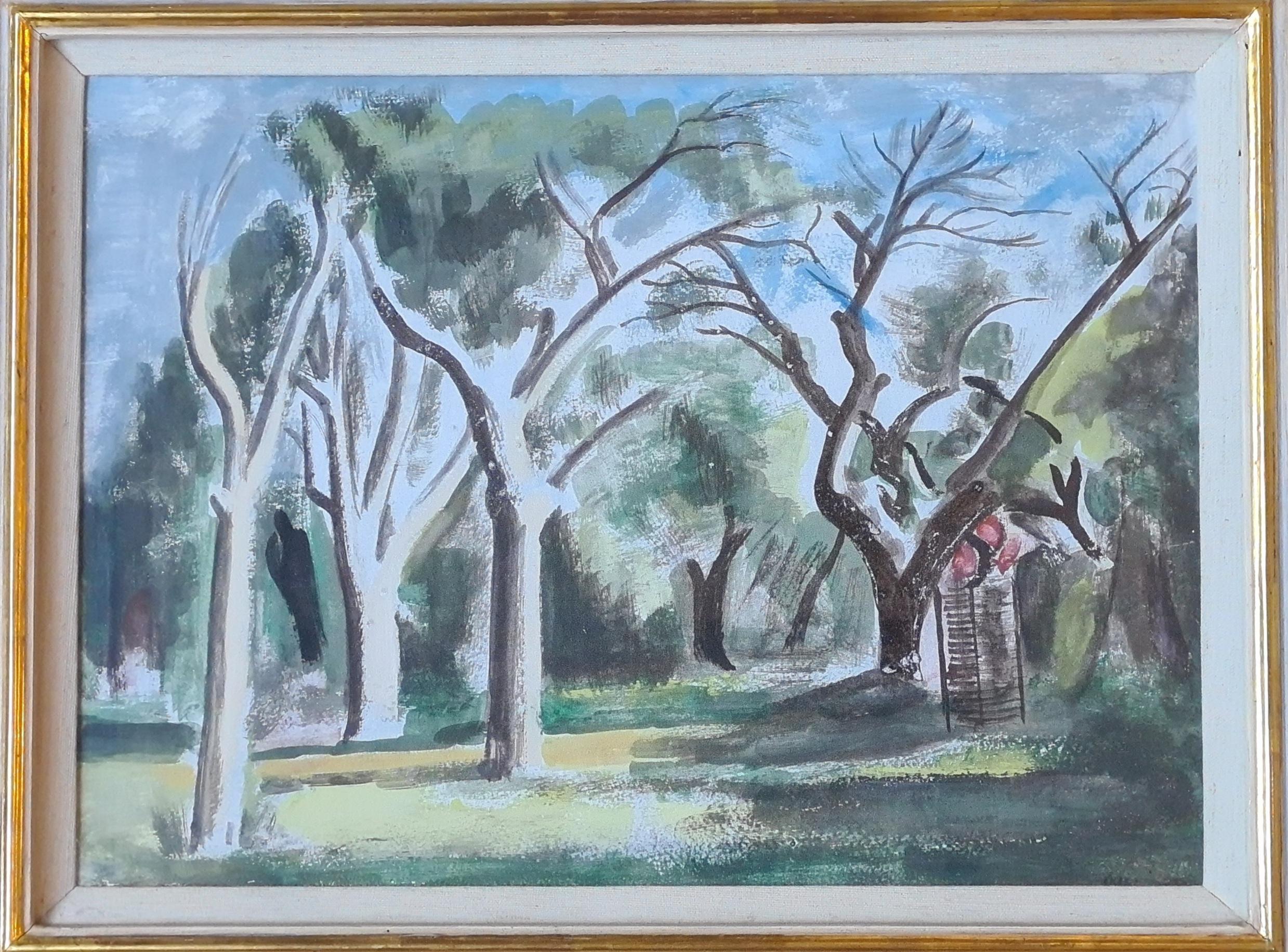 Cookham Dean, Paysage post-impressionniste, hommage à Cézanne - Art de Bernard Meninsky