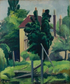 House and Trees, Oil on Canvas Painting by Bernard Meninsky, circa 1925