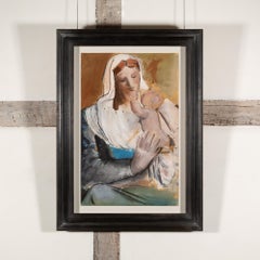 Mother and Child - Early 20th C. Traditional Biblical Gouache + Ink Painting