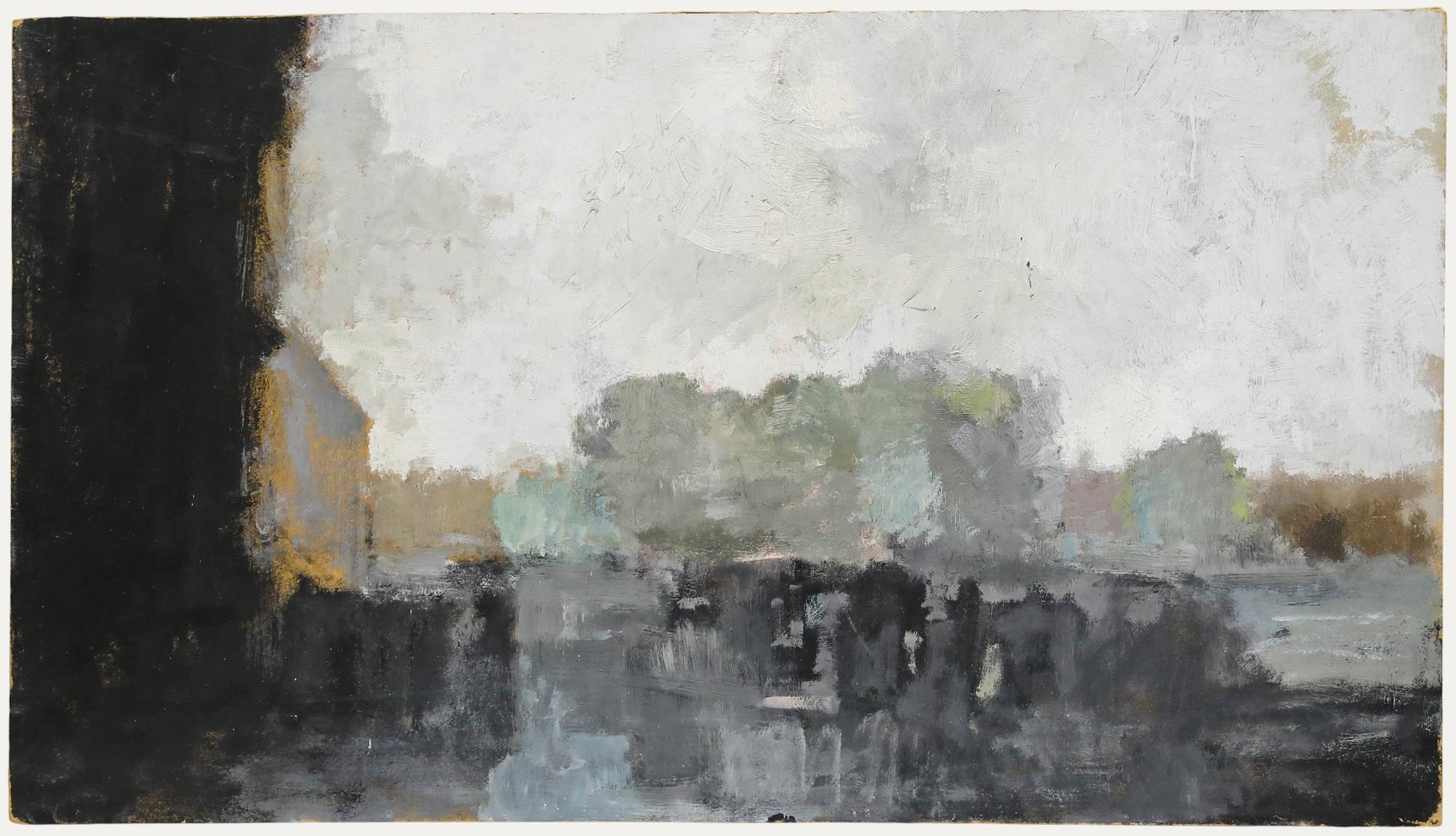 Eine empfindsame Landschaft in Öl des Künstlers Bernard Myers (1925-2007). Nicht signiert. An Bord.