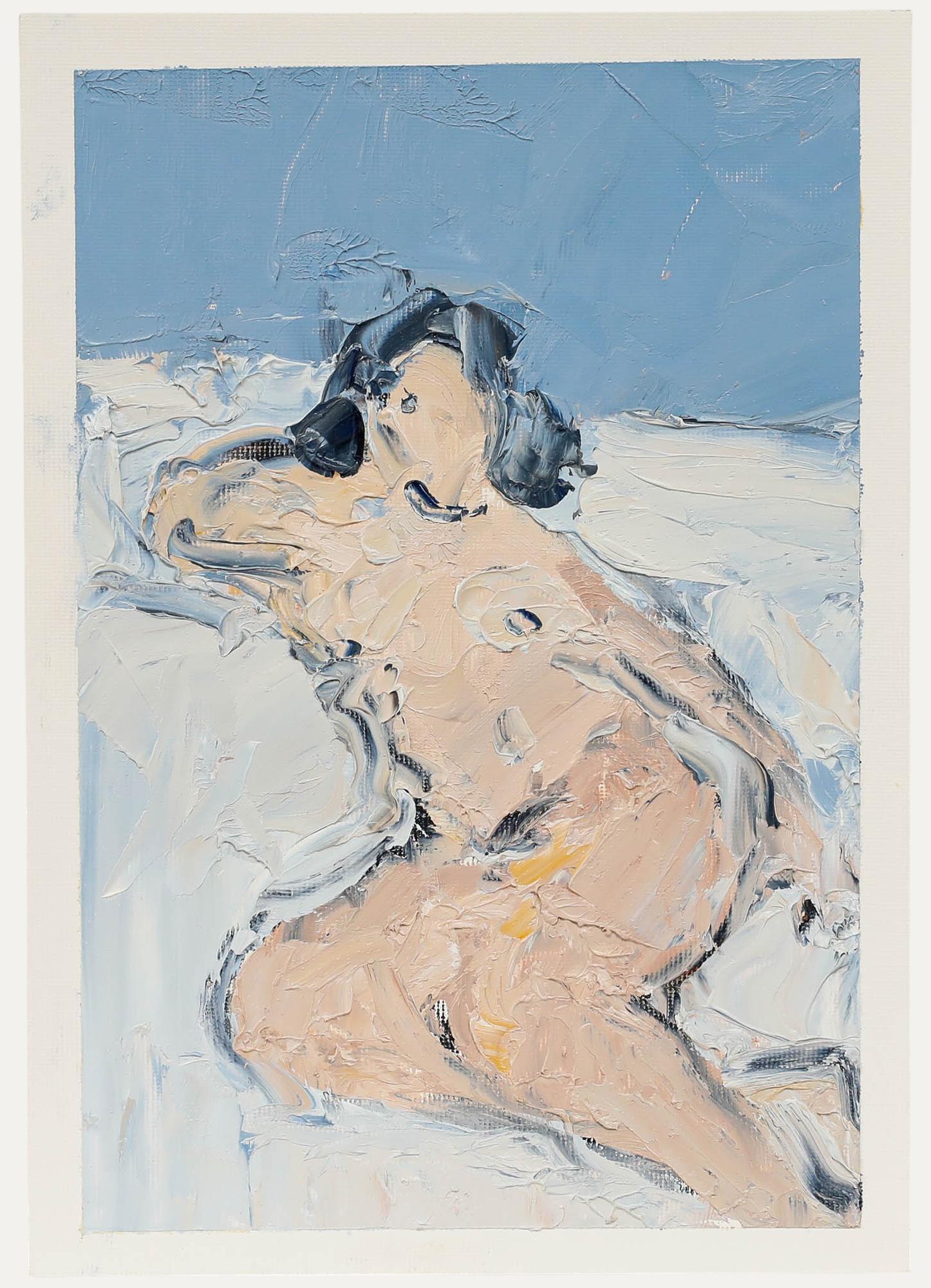 A sensitive life study in oil by the artist Bernard Myers (1925-2007), with areas of thick impasto. Signed verso. On paper. 