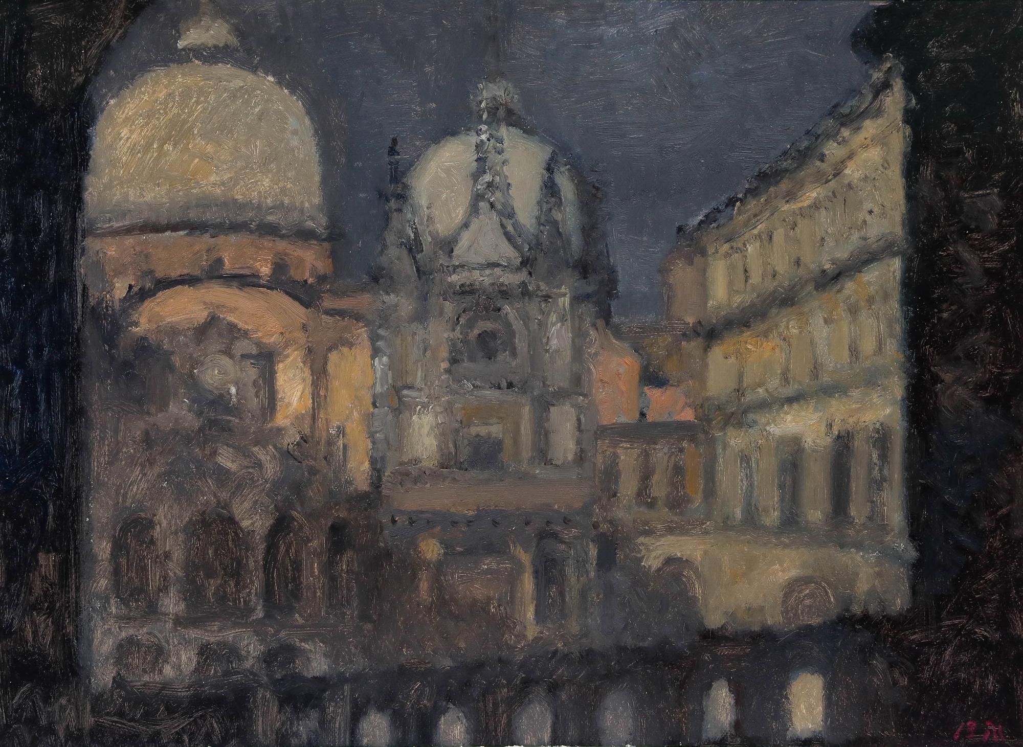 Bernard Myers (1925-2007) - Zeitgenössisches Öl, San Marco vom Palazzo Ducale im Angebot 1