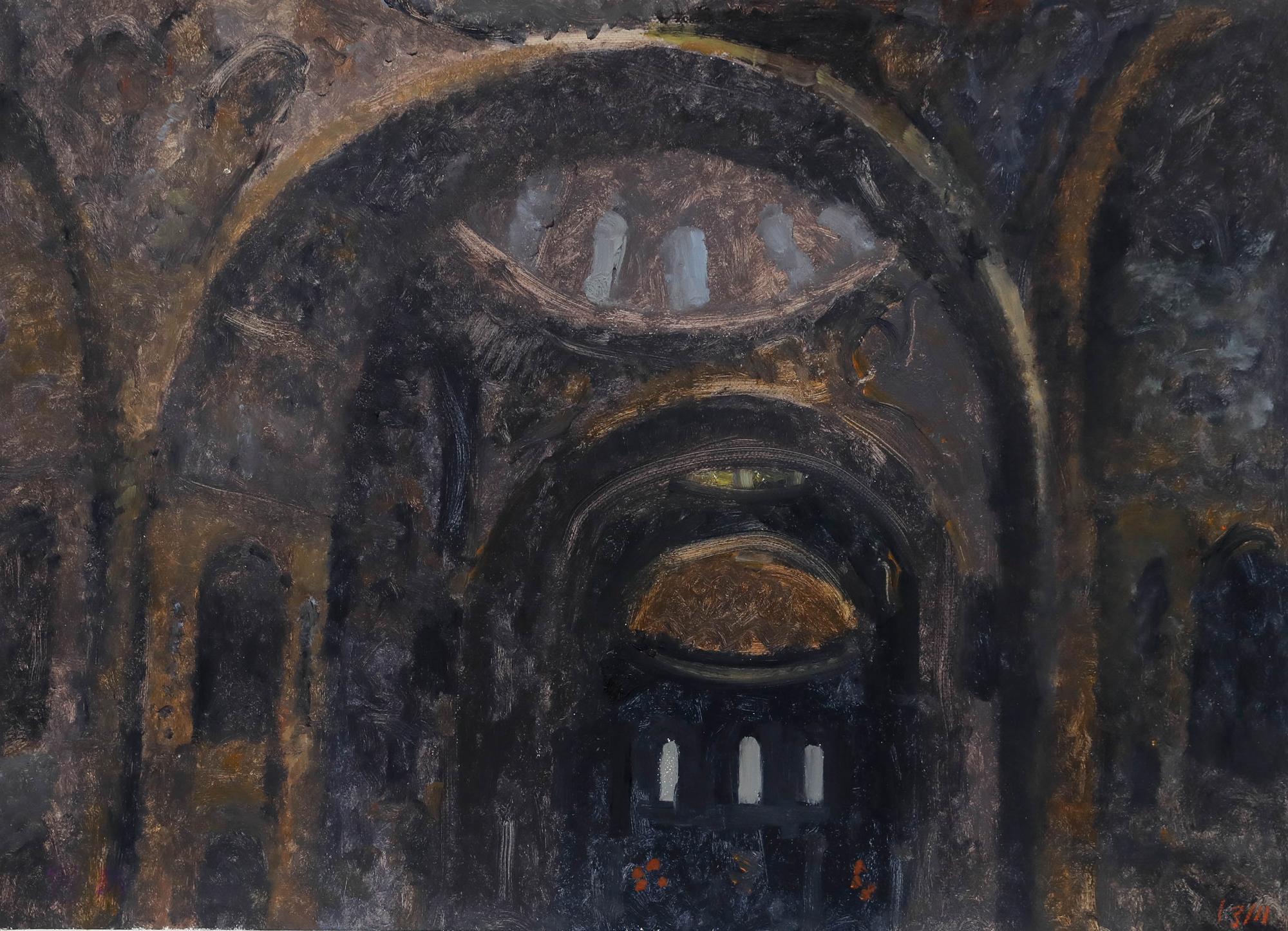Bernard Myers (1925-2007) - Zeitgenössisches Öl, San Marco Innenraum im Angebot 1