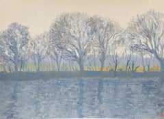Bernard Myers (1925-2007) - Óleo contemporáneo, El Támesis en primavera