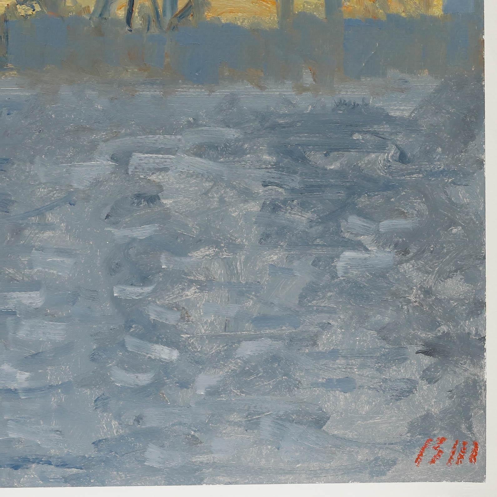 Bernard Myers (1925-2007) - Zeitgenössisches Öl, Die Themse im Frühling im Angebot 3