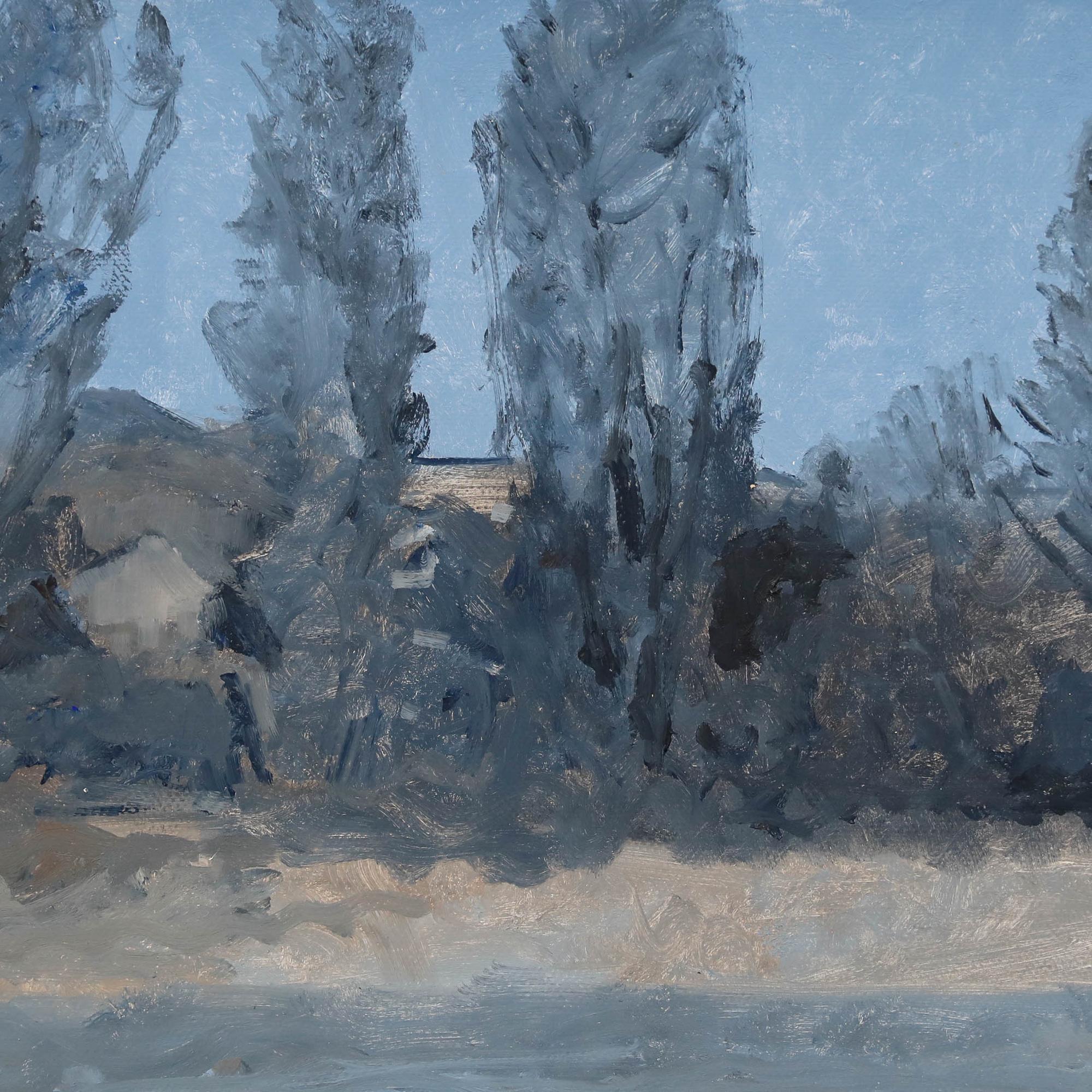 Bernard Myers (1925-2007) - Zeitgenössisches Öl, Die Themse im Winter im Angebot 2