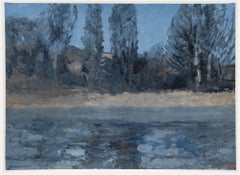 Bernard Myers (1925-2007) - Zeitgenössisches Öl, Die Themse im Winter