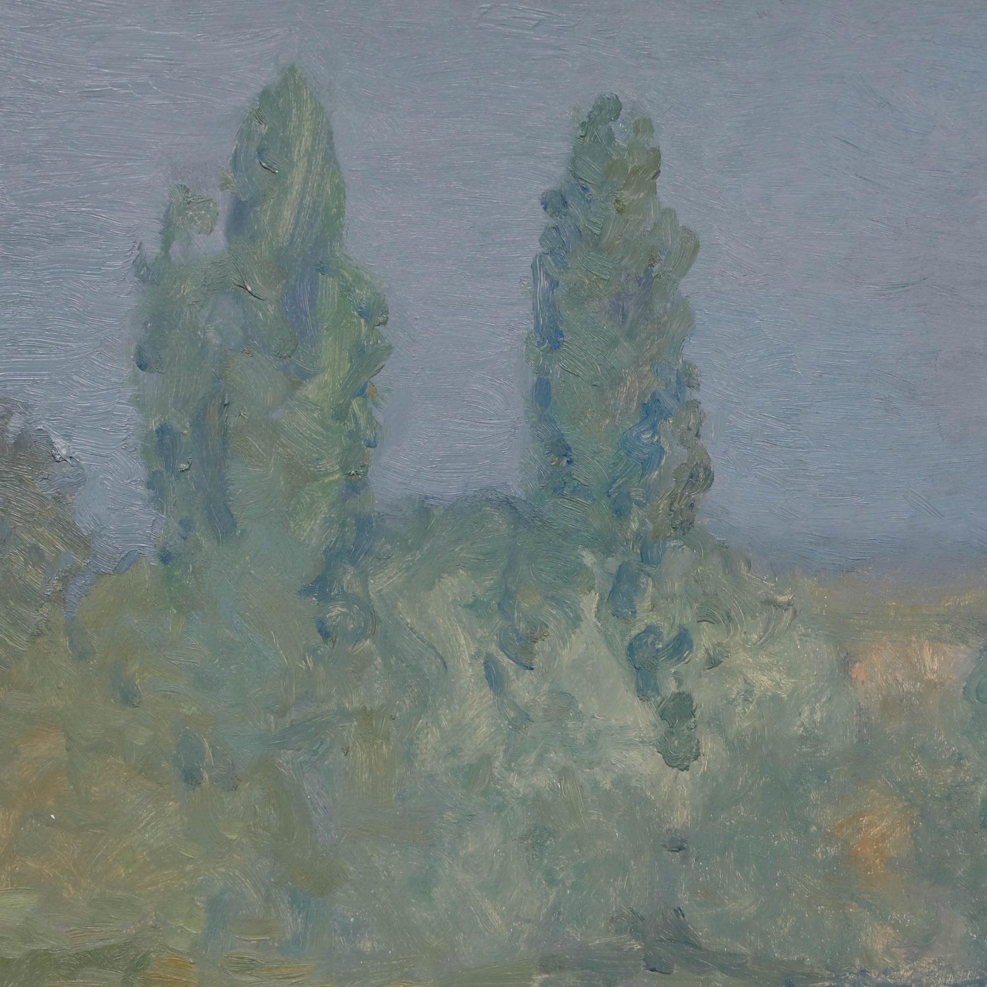 Bernard Myers (1925-2007) - Zeitgenössisches Öl, Bäume an der Themse im Angebot 2