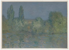Bernard Myers (1925-2007) - Zeitgenössisches Öl, Bäume an der Themse