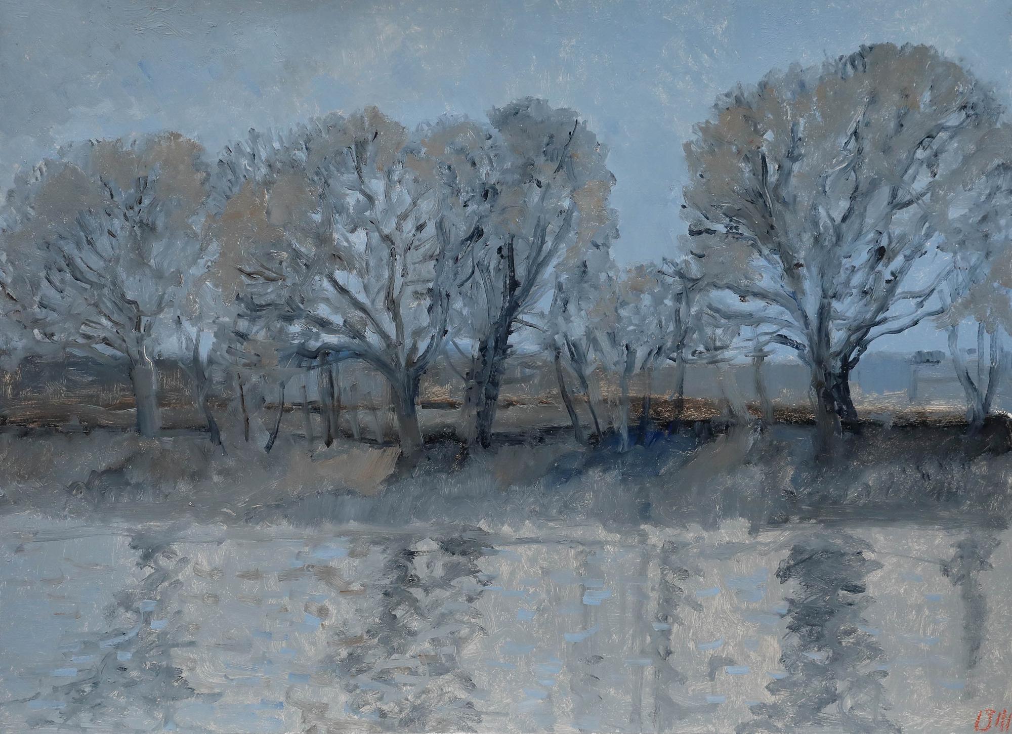 Bernard Myers (1925-2007) - Zeitgenössisches Öl, Bäume am Treidelpfad im Angebot 1