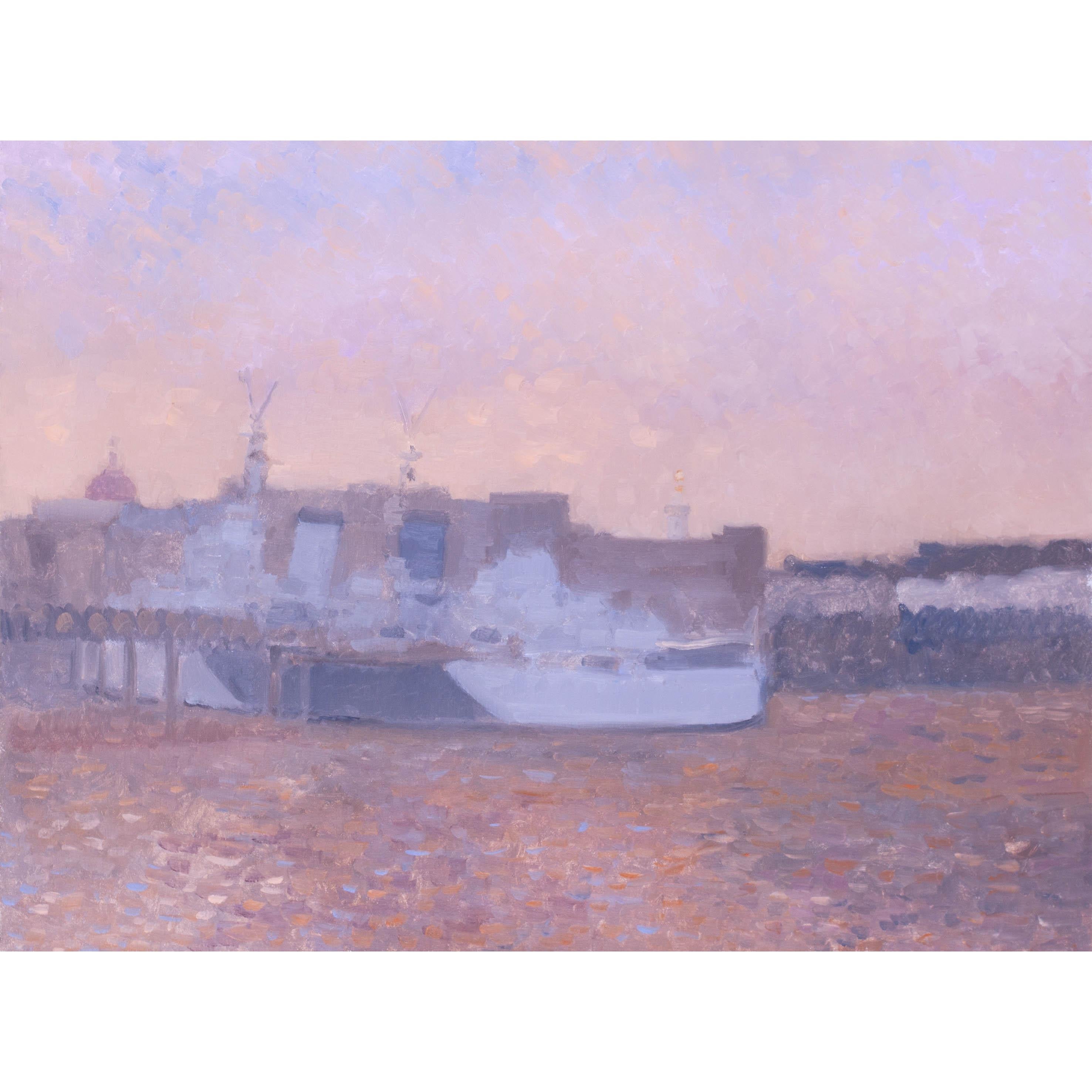 Óleo sobre lienzo Modern British del buque de guerra HMS Belfast por Bernard Myers en venta 5