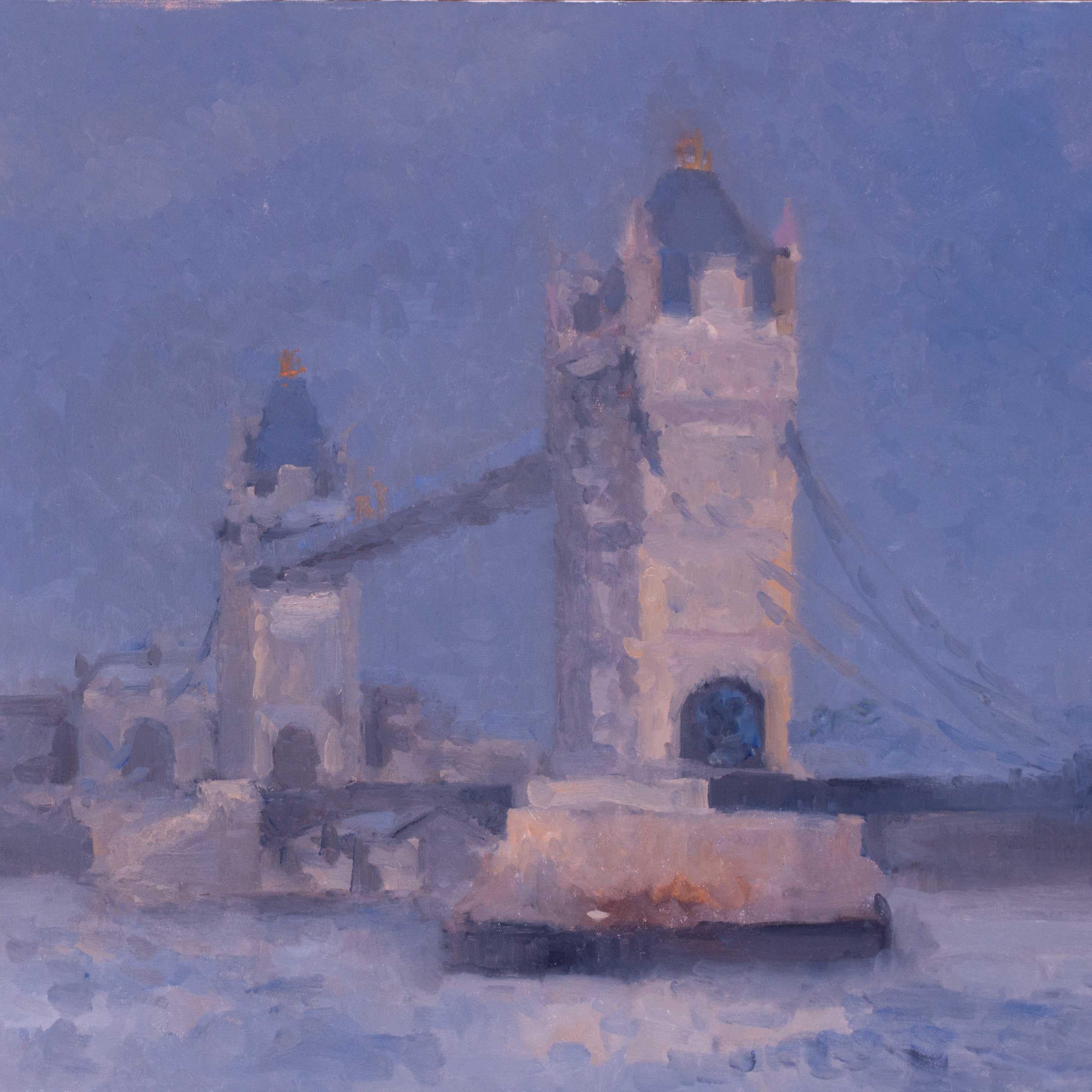 Modern British oil on canvas of Tower Bridge, London by Bernard Myers For Sale 1